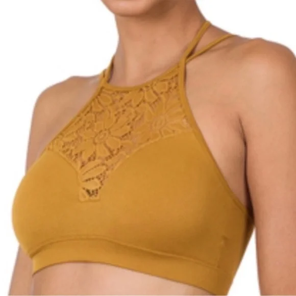 Zenana Plus Size Lace Halter Bralette with double back straps - Picture 2 of 8